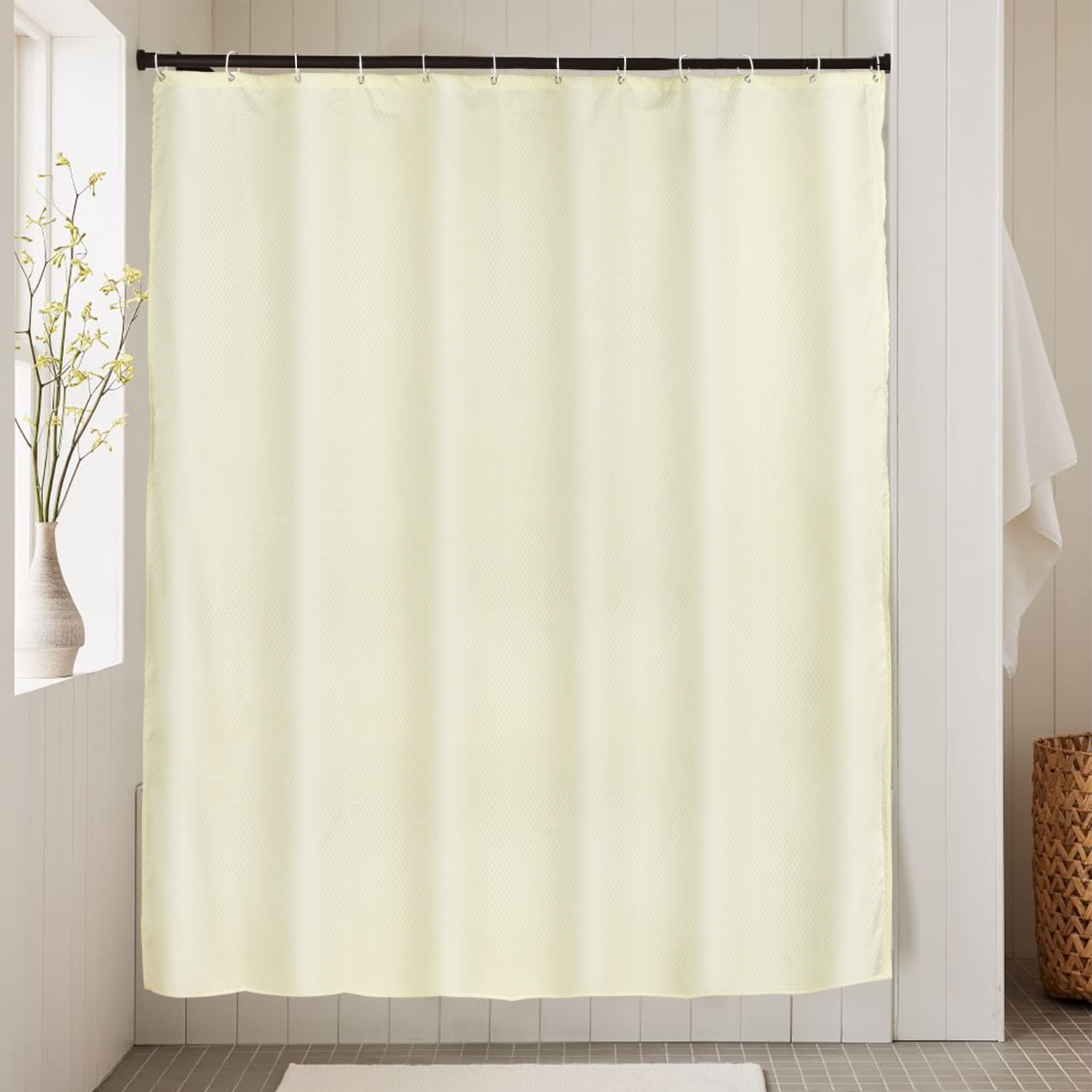 Coolmade Waffle Weave Shower Curtain, 12 Hooks Included - Hotel Style, Waterproof & Washable, Heavyweight Fabric & Mesh Top Window - 72x72,Beige