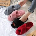 thumbnail image 4 of Women‘s Fuzzy Slippers Cross Band Memory Foam House Slippers Open Toe, 4 of 4