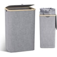 thumbnail image 1 of Foldable Tall Laundry Basket, Eco-Friendly Bamboo Rim, Durable 600D Fabric Laundry Container for Easy Storage, Removable Liner Bag for Bedroom, Dorm (100 Liter Capacity), 1 of 5