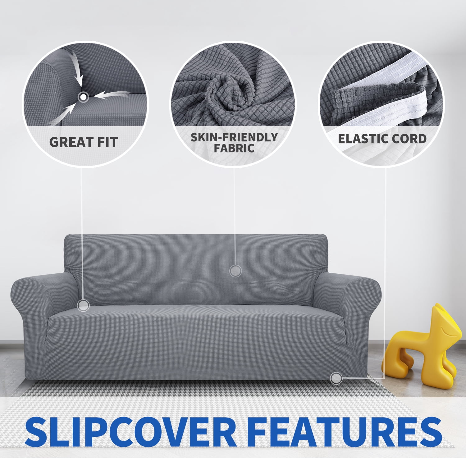 JIATER 1-Piece Armchair Sofa Cover Stretch Couch Cover Washable Sofa Slipcover Non-Slip Furniture Protector,Light Gray