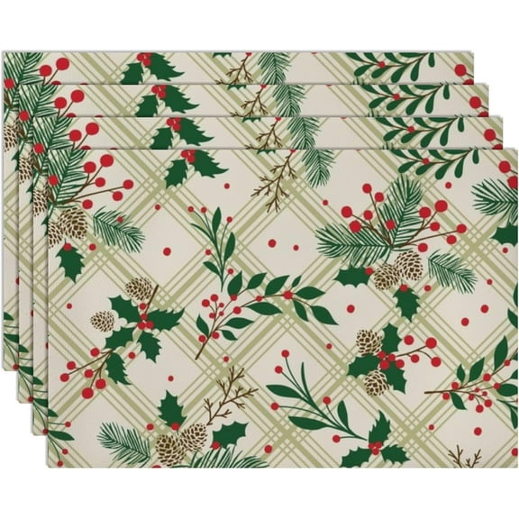 Placemats, Leather Placemats, Christmas Holly Leaves, for Fall, Placemat Gift, Placemat Set, Place of Mat