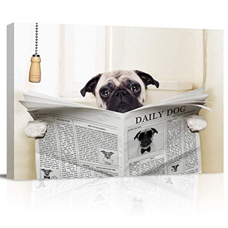 Canvas Print Wall Art Pug Reading Newspaper In Bathroom Wall Decor Modern Artwork Paintings Pictures For Living Room Stretched And Framed Ready To Hang 12 X 16 Walmart Canada