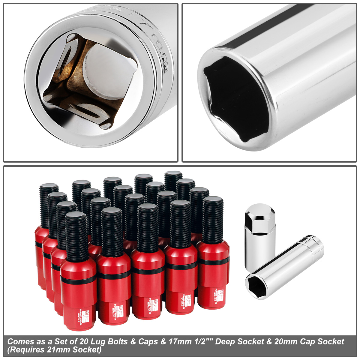 J2 Engineering J2-LN-T7-041BS-RD For 1992-2022 Mercedes-Benz Closed End Lug Bolt Nuts M14 x 1.5 Red