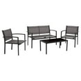 thumbnail image 3 of CorLiving 4 Piece Patio Conversation Set with Loveseat, Single Chairs and Glass Tabletop, Outdoor Furniture without Cushions for Small Spaces - Cushionless Patio Furniture Sets, Grey, 3 of 10