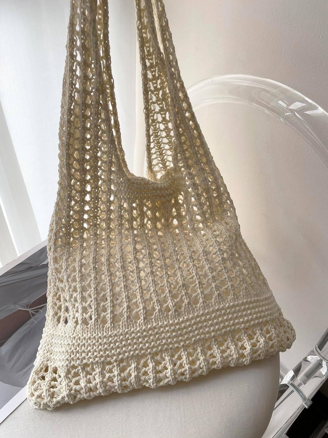 Women's Crochet Tote Bag Hollow Out Summer Shopping Bags Shoulder Handbags