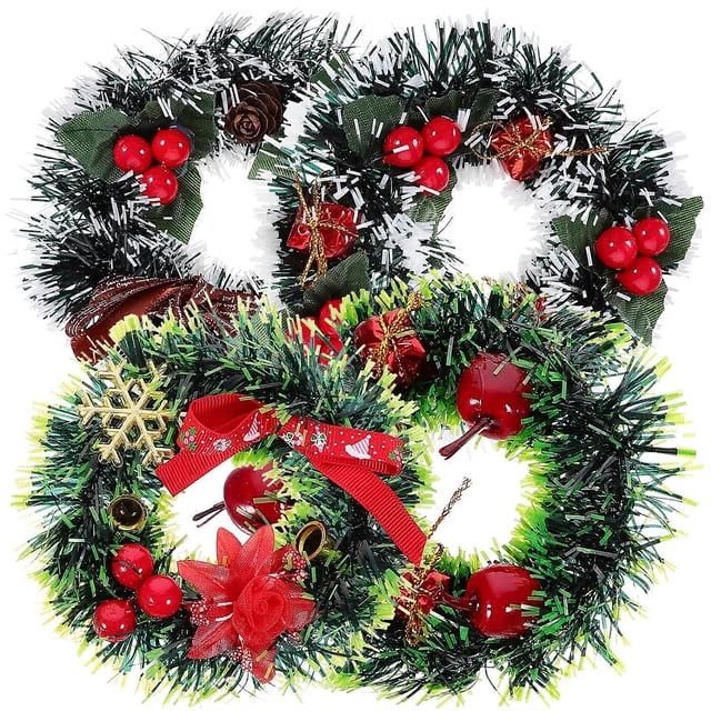 4 Pcs Christmas Decor Christmas Wreaths Front Door Mini Candle Wreaths Christmas Wreath Flocked Xmas Candle Rings