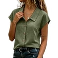thumbnail image 6 of cocolona Summer Button Tops for Women Lapel Short Sleeve Shirts Dressy Casual Loose Solid Color Blouses, 6 of 6