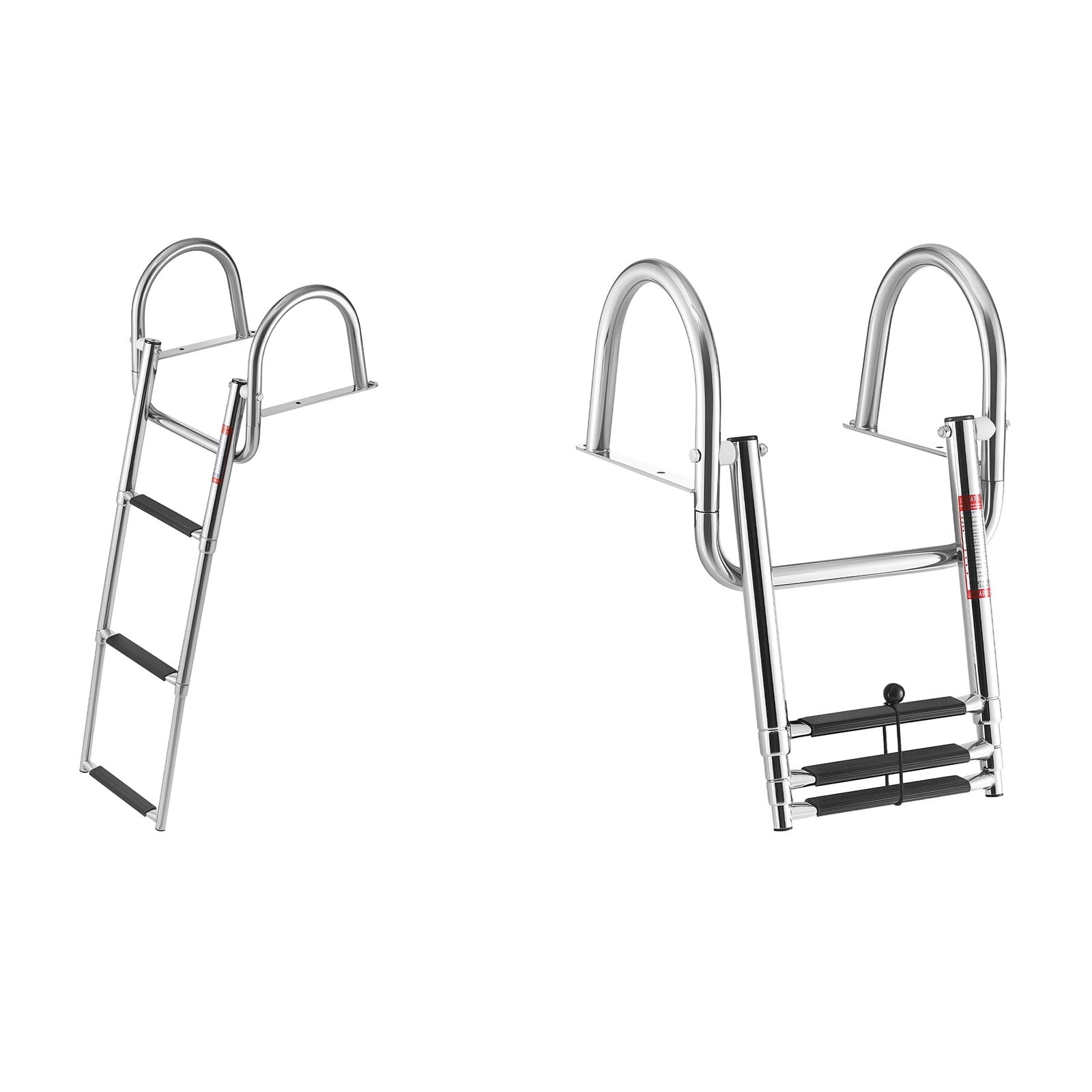 KFFKFF 3-Step Stainless Steel Telescoping Boat Ladder, Folding Swim Deck Ladder with Anti-Slip Steps & Handrails, 600 lbs Capacity, Suitable for Rear Entry on Boats, Yachts, and Pontoons