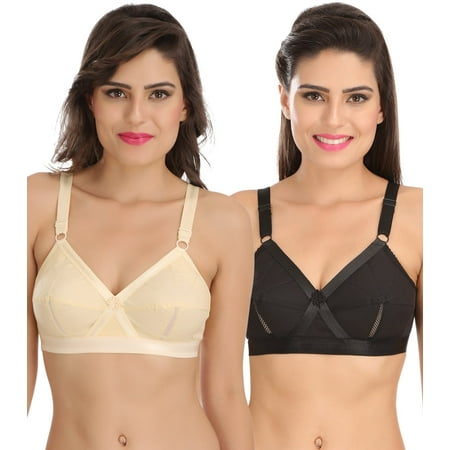 

Ossirrio Women Everyday Comfort Full Cup Bra Non Wired Plus Size Cotton Bra Pack of 2