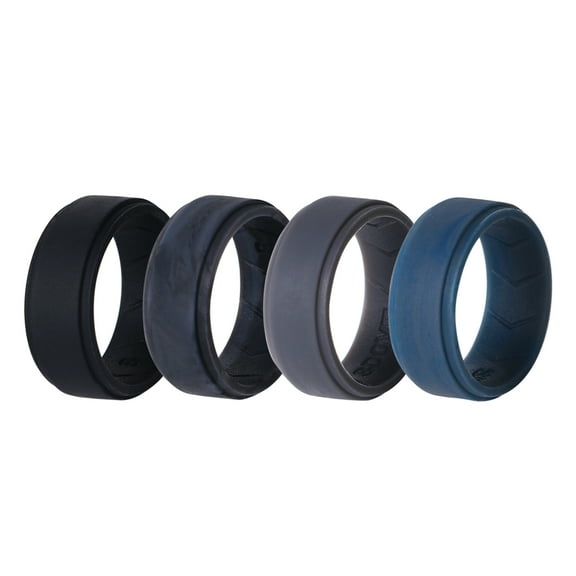 Avaner Silicone Wedding Ring for Men: 4 Pack 8mm Width Breathable Air Grooves Silicone Rubber Wedding Engagement Bands Christmas Valentine's Day Gift, Size 8