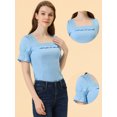 thumbnail image 2 of Blusa de Ganchillo de Encaje Allegra K Cuello Cuadrado Mujer Manga Corta Volantes Azul claro L, 2 of 4