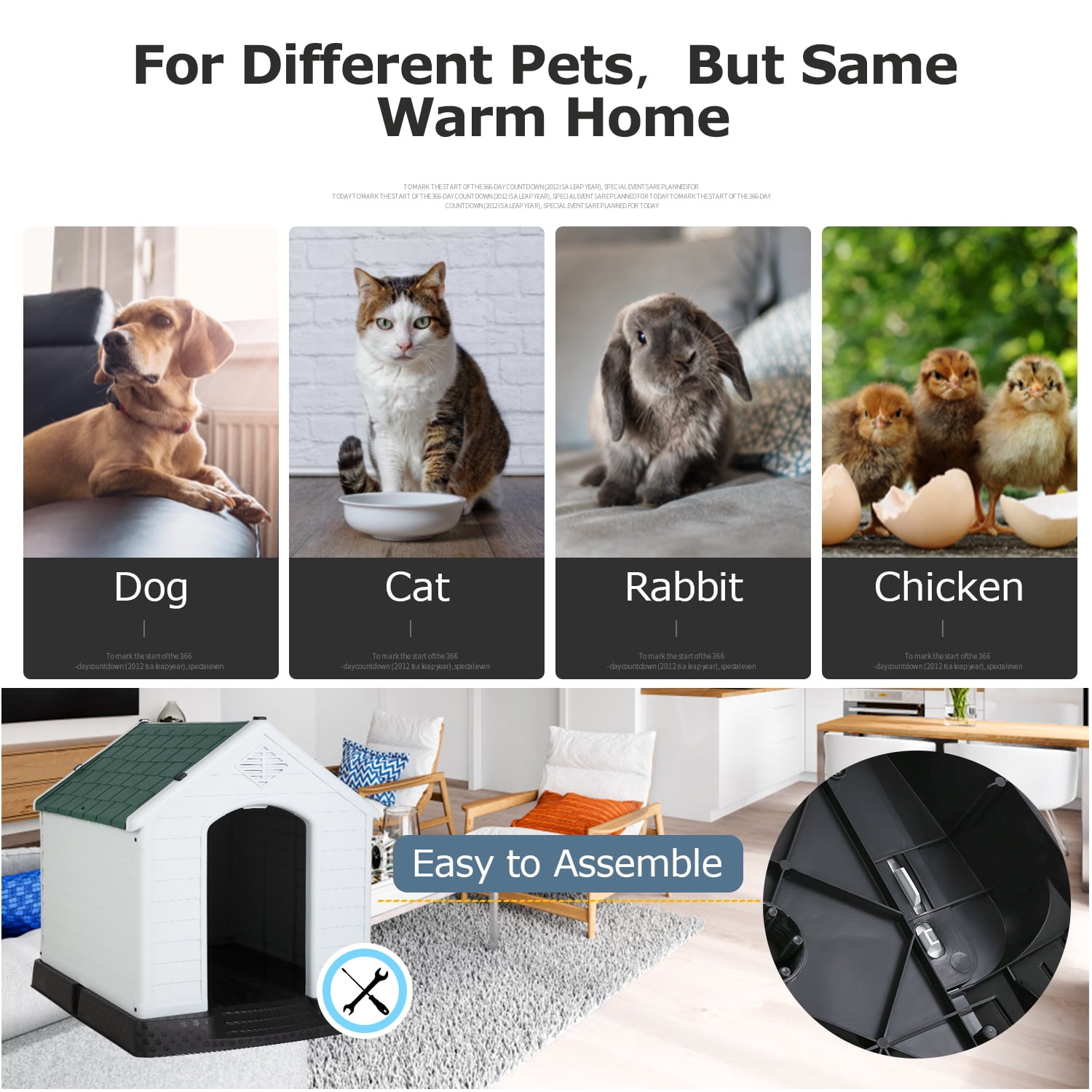 BestPet 28" Insulated Dog House, Durable Plastic, Weatherproof, Indoor/Outdoor, Elevated Flr, Air Vents, Green