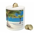 thumbnail image 3 of Beach Piggy Bank, Tropical Island with Palm Trees Sunbeds Paradise Relaxation Summer Picture, Ceramic Coin Bank Money Box for Cash Saving, 3.6" X 3.2", Green Blue White, by Ambesonne, 3 of 4