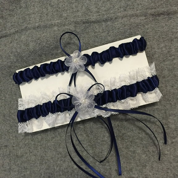 GOOHOCHY Bridal Wedding Lace Ribbon Flower Garters Decorations for Bride and Bridesmaid (Dark Blue)