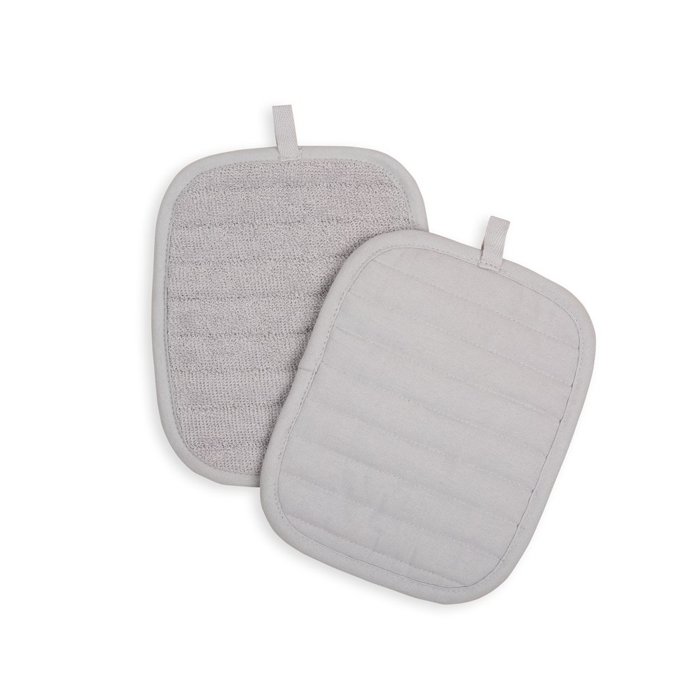 Mainstays Cotton Pot Holders, 2 Piece, 7 in x 9 in, Gray