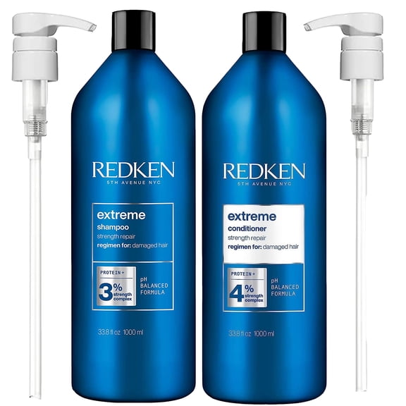Redken Strength Repair Extreme Shampoo & Extreme Conditioner for Damaged Hair 33.8 oz Each with Pumps