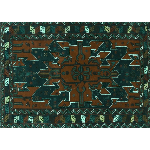 Ahgly Company Indoor Rectangle Persian Turquoise Blue Traditional Area Rugs, 2' x 4'