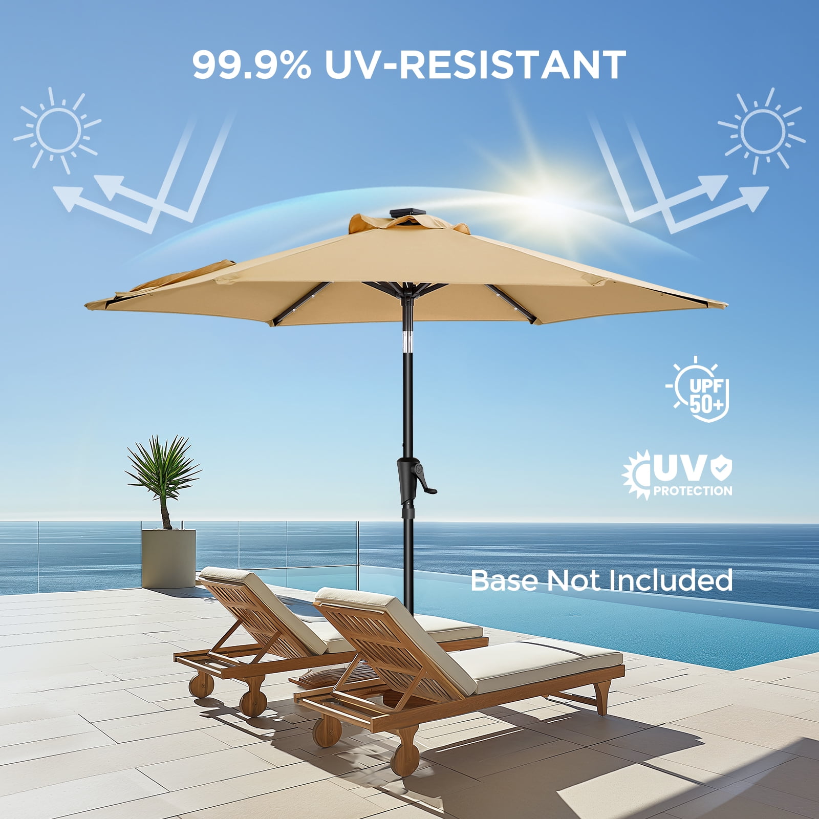 7.5ft Solar Polyester 18 LED Lighted Patio Umbrella with Tilt Adjustment and UV-Resistant Fabric,for Garden,Deck,Backyard,Pool and Beach