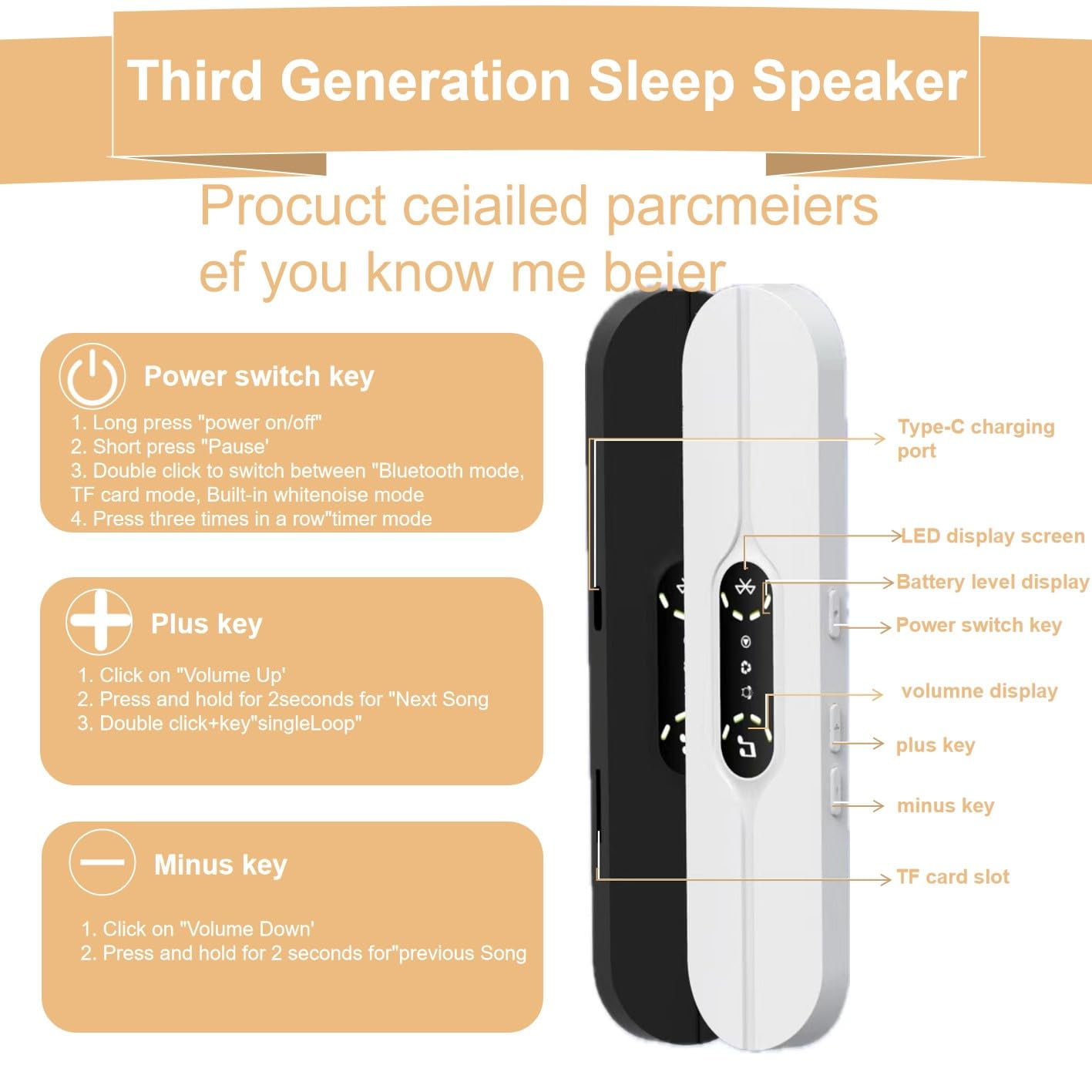 Pillow Speaker for Sleeping, Mini Bone Conduction Portable Sleep Aid with Stereo Bass, Bluetooth Sleep Bar for Deep Sleeping with White Noise, with Volume Control-10 White Noises black