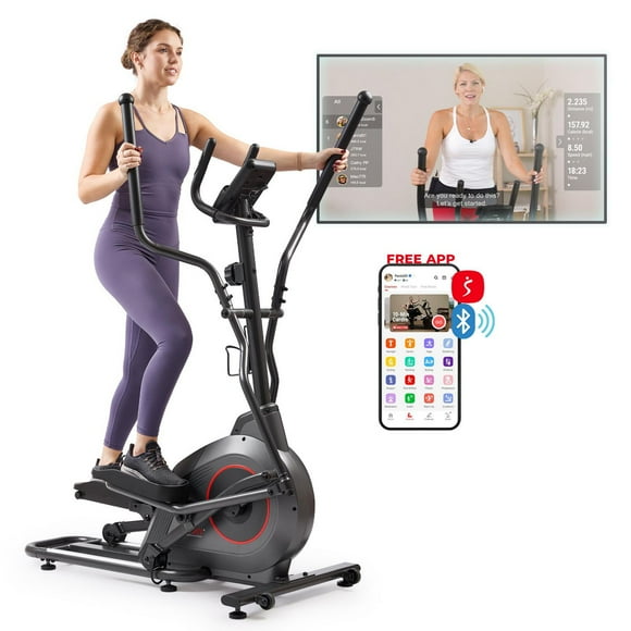 Sunny Health & Fitness Ultra Silent Smart Elliptical Exerciser, 300LB Load & 16” Long Stride Training Machine for Seniors Home Workout, Easy-Assembly Cardio Equipment, Free SunnyFit App Bluetooth Link