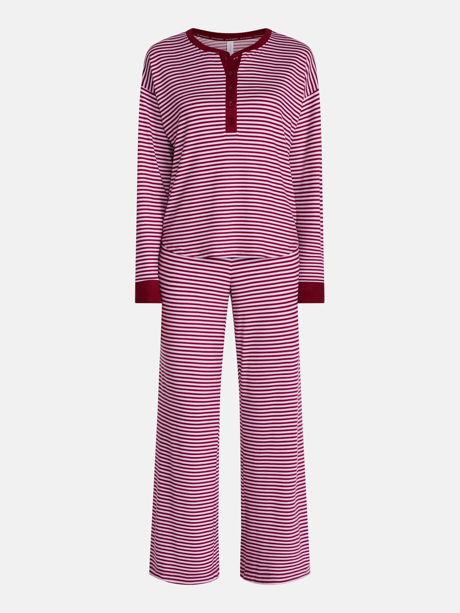 Joyspun Women's Cozy Lounge Collection Hacci Henley Top and Pants, 2-Piece Pajama Set, Sizes XS-3X