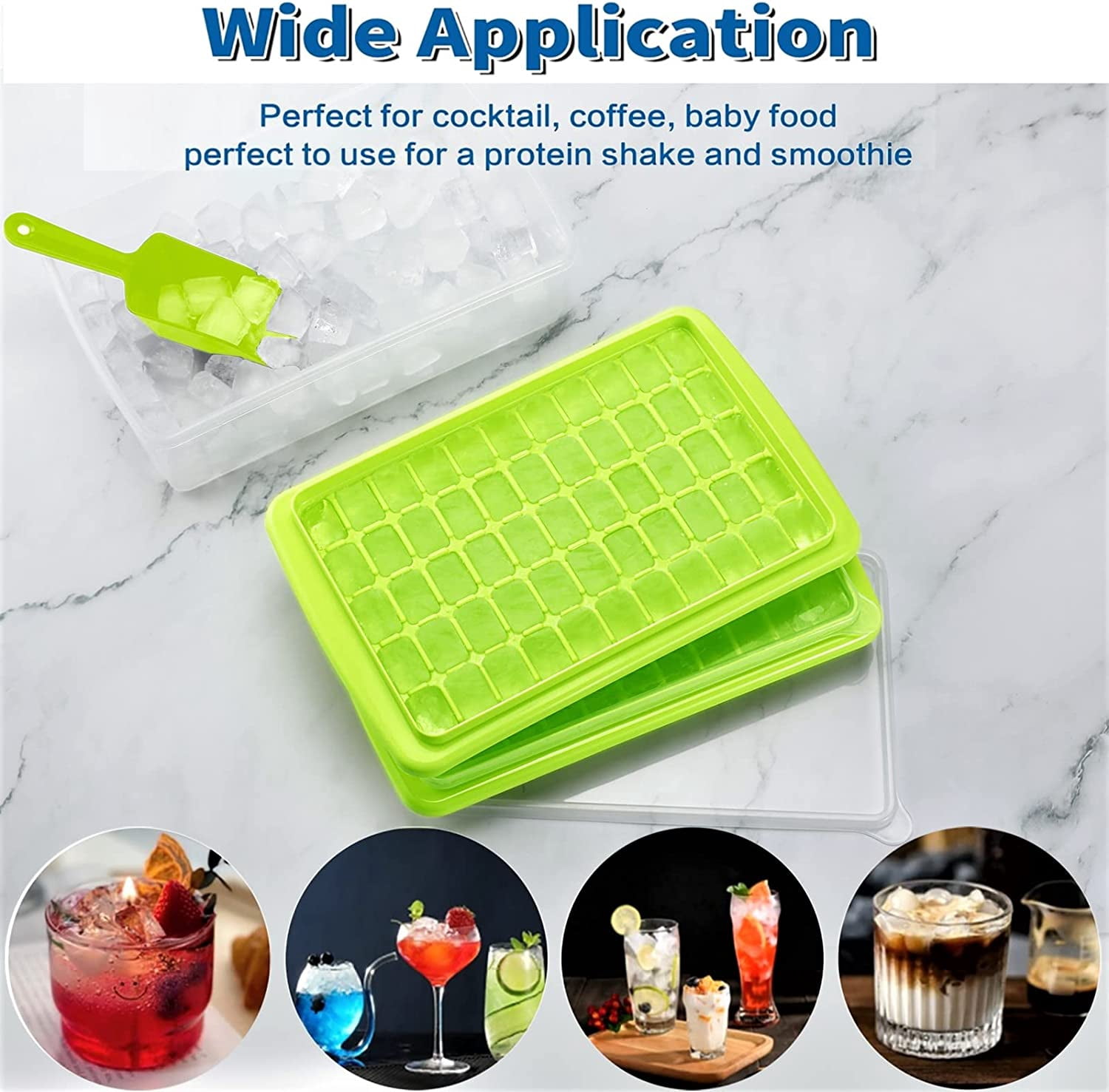 Ice Cube Trays with Lid and Bin for Freezer, Easy Release 55 Mini Nugget Ice Tray 2 Pack, Making 110Pcs Perfect Small Cubes, with Storage Container, Scoop, Flexible Durable, BPA Free.