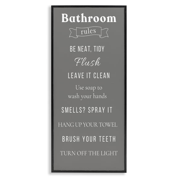 Stupell Industries Cottage Bathroom Rules Reminders Black Framed Giclee Art, 10 x 24, by Julia Frost