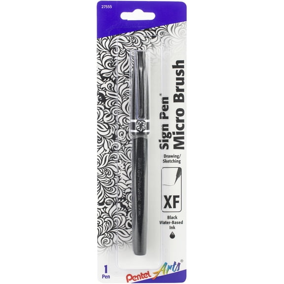 Pentel Arts Sign Pen W/Micro Brush Tip-Black