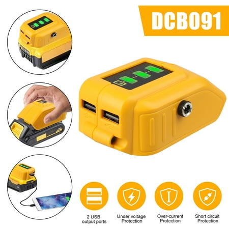 

USB Power Source Charger Adapter Charger Converter Adapter Fit for Dewalt DCB091 Converters Lithium-Ion Battery Fit for Dewalt 18V 20V Max with 2 USB Port DC Port and Bright LED Light