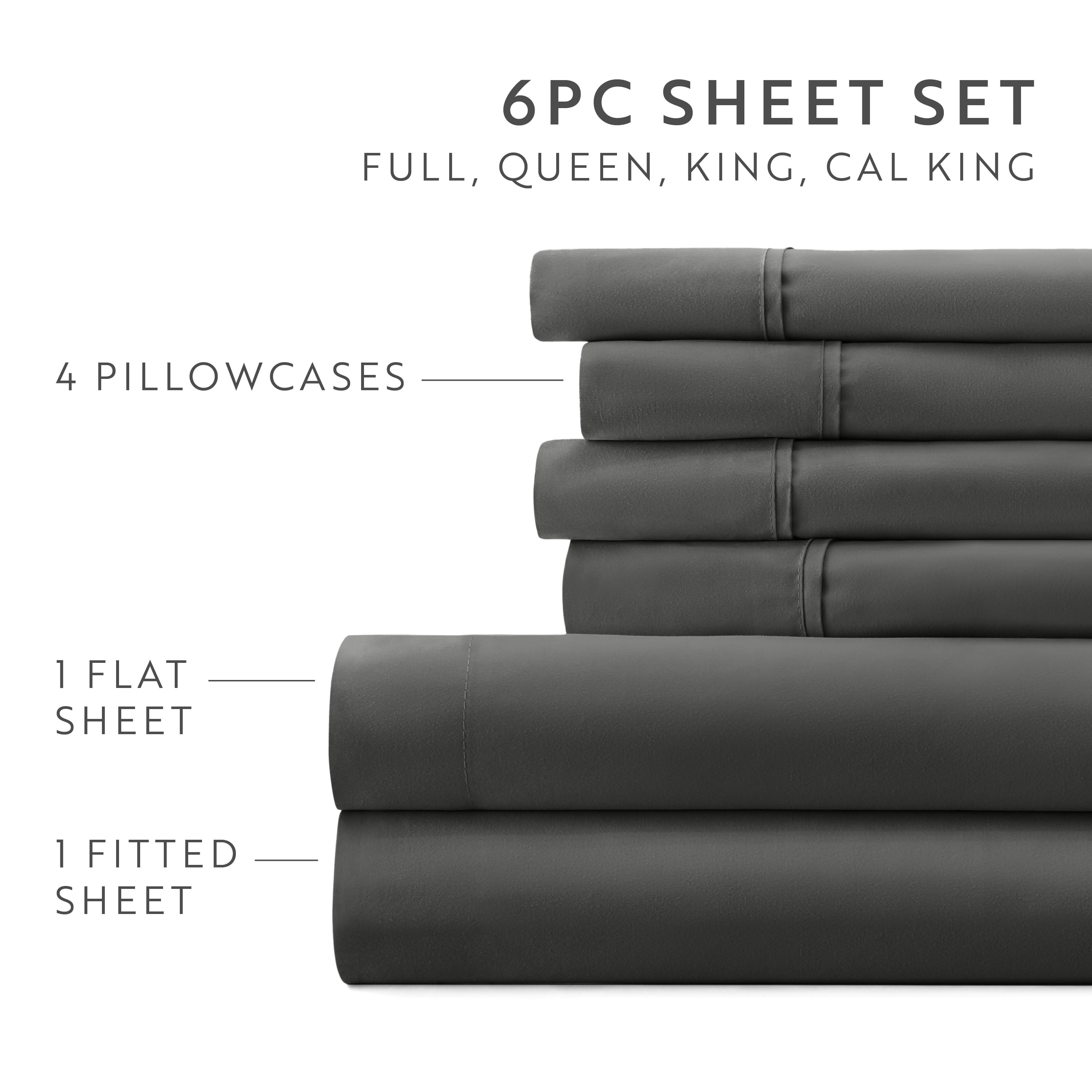 Twin Extra Long, Gray Solid Microfiber 6 Piece Bed Sheet Set, by Noble Linens