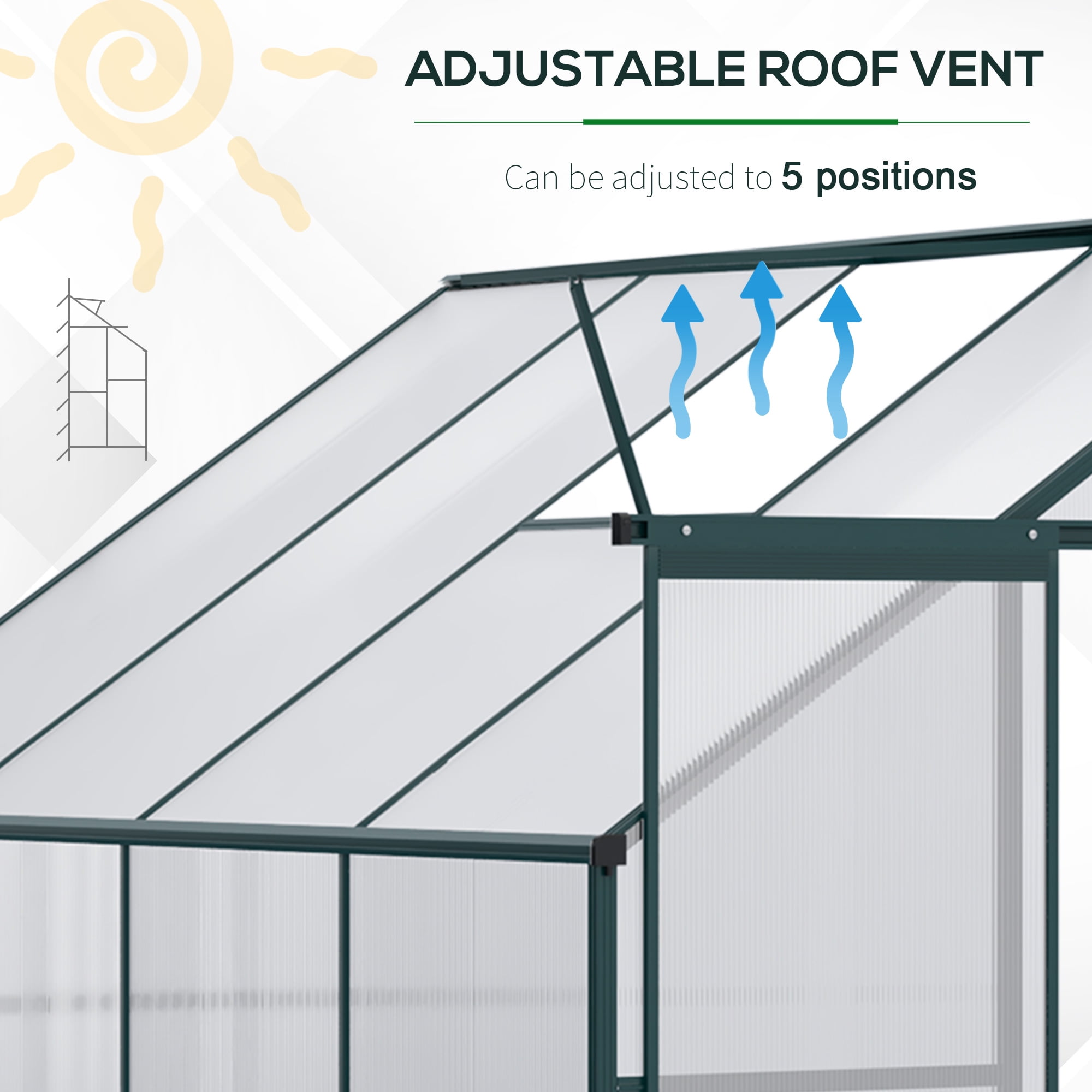 Outsunny 8' x 4' x 7' Hobby Greenhouse, Walk-in Lean-To Polycarbonate Hot House Kit with Aluminum Frame, Sliding Door, Roof Vent, Green