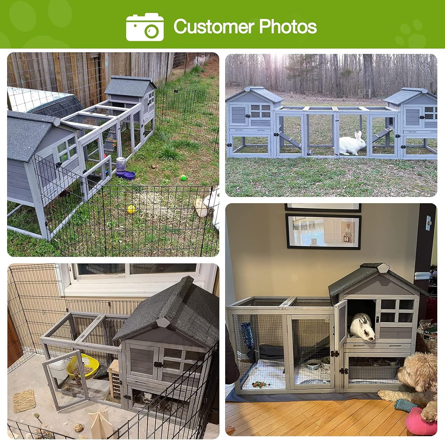 Aivituvin Rabbit Hutch Indoor Outdoor Chicken Coop, 51.6" L Wooden Rabbit Cage with No Leakage Plastic Tray, Rainproof Asphalt for Chicken,Guinea Pig, Bunny Hutch(Gray)