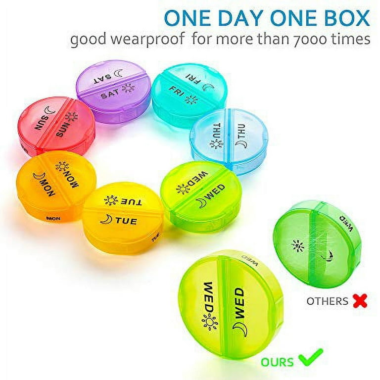 KOVIUU Weekly Pill Organizer Travel, Large Pill Box 7 Day 2 Times a Day,  Daily Pill Case with Rotatable Handle, Am Pm Pill Holder Container for