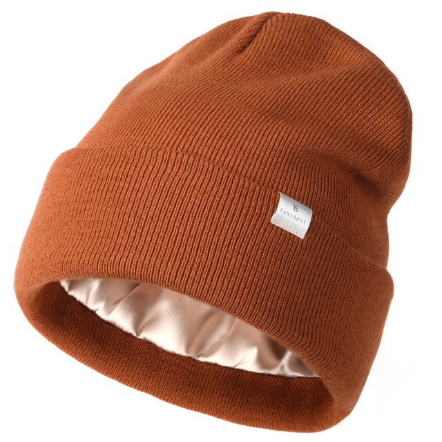 Gorro YANIBEST, tejido, acrílico, forro de seda, naranja