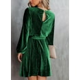 thumbnail image 4 of DOKOTOO Womens Velvet Cocktail Dress Lantern Sleeve Skater Dresses High Waist Party Dresses with Belt Fashion A-Line Dress, 4 of 9