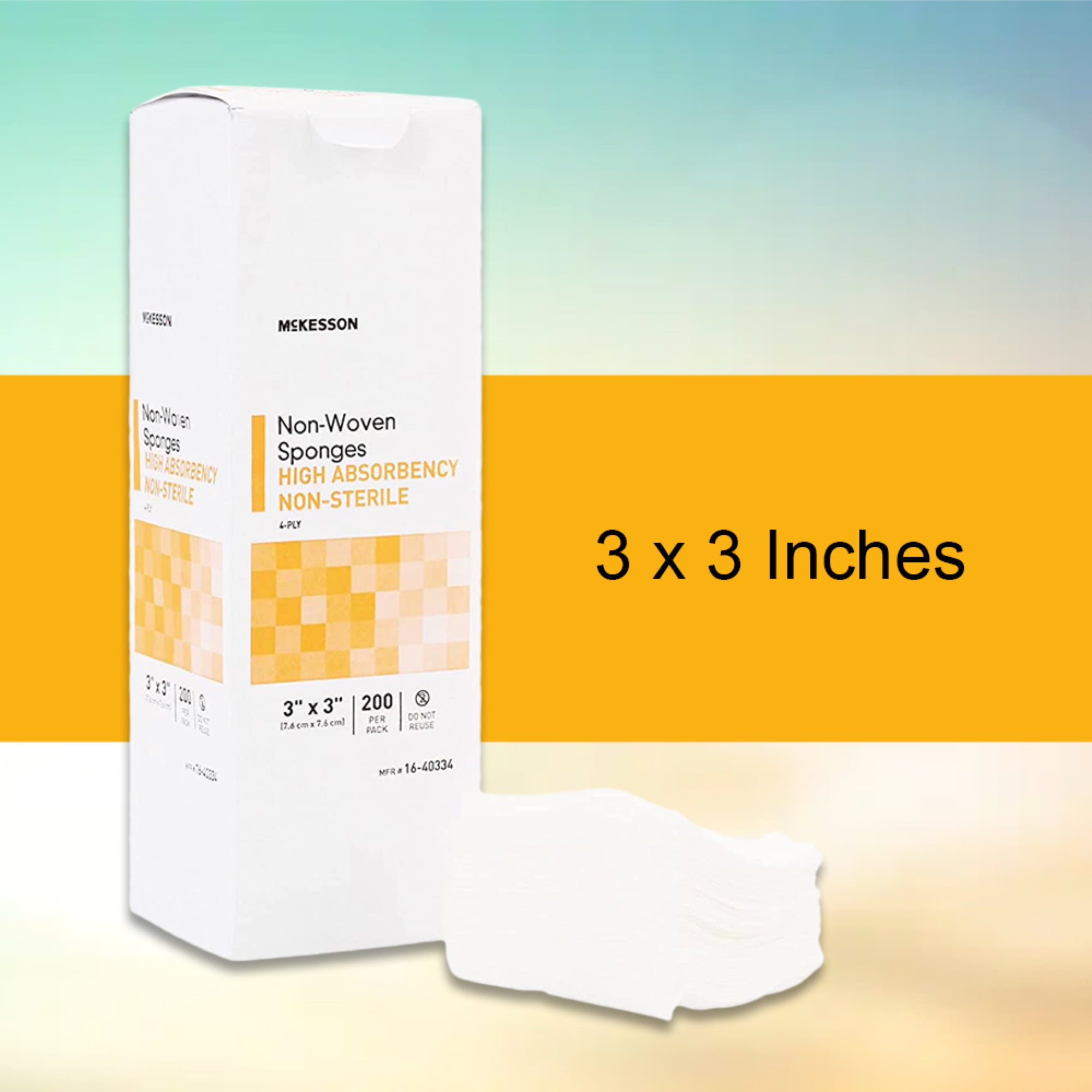 McKesson Non-Woven Gauze Sponges, 4-Ply Cotton Wound Pads, 3 in x 3 in, 200 per Pack, 20 Packs, 4000 Total