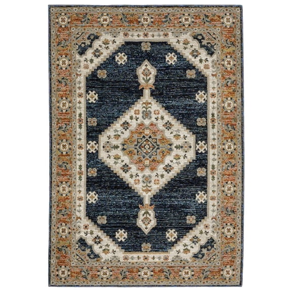 Oriental Weavers Andorra Area Rug - 2281E - 2'6" x 12' - in Blue/ Orange - Vintage Bohemian Style, Stain Resistant, Family and Pet Friendly , Entryway, Hallway Runner Rug
