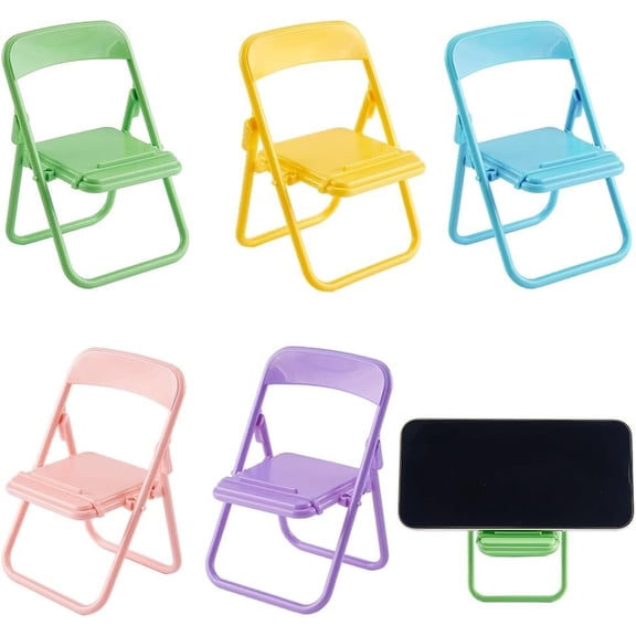 5 Colors Mini Folding Chair Phone Stand Holder Desktop Foldable Green Candy Color Lazy Funny Cute Cell Mobile Phone Holder Multi Angle Functions Miniature Furniture Accessories DIY