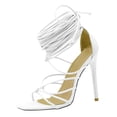 thumbnail image 1 of Bmisegm Ladies Lace Sandals Shoes Strap up Toe Sexy High Squared Heels Womens Women's Sandals Womens Sandals Summer White 6.5, 1 of 9