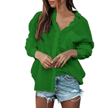 

Pianpianzi Womens Button down Tie Front Shirt Solid Long Sleeve Shirt Women Womens V Neck Pajama Shirt Womens Casual Button Down V Neck Shirts Long Sleeve Blouse Tops With Pockets