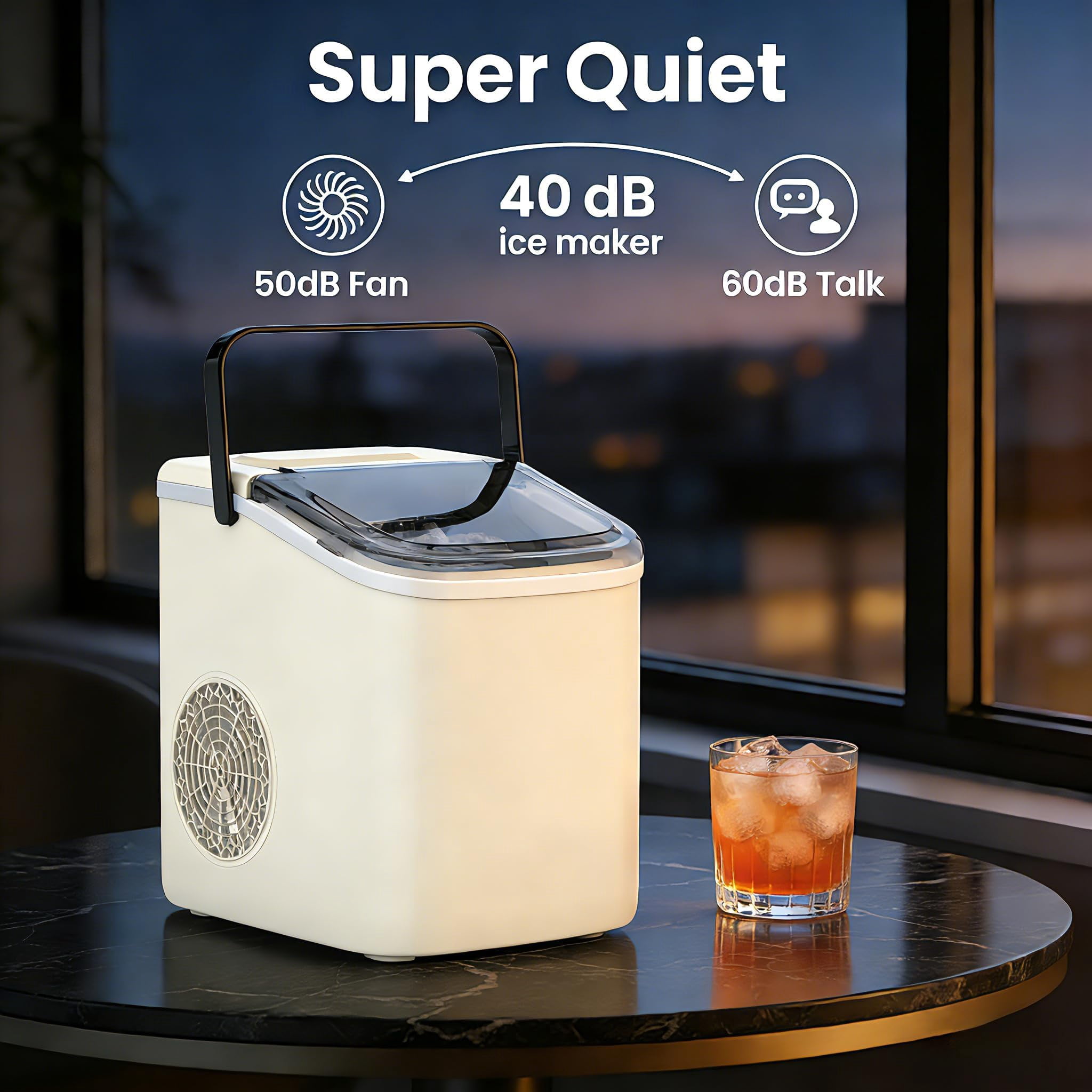 Countertop Ice Maker with Handle, Small Portable Self-Cleaning Ice Machine with Basket and Scoop， 26lbs/24H, 9 Ice Cubes in 6 Mins, for Home, Kitchen, Parties, Camping