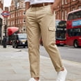 thumbnail image 2 of Mens Cotton Linen Golf Dress Pants with Cargo Pocket Classic Fit Flat Front Hidden Expandable Waist No Iron Wrinkle Free Business Casual formal Work to Weekend Big and Tall Size M-3XL Khaki, 2 of 5