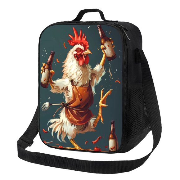 Vsdgher Chef Chicken With Beer Bottles Pattern Reusable Lunch Box, Insulated Lunch Bag Thickened Thermal Leakproof Lunch Tote Bag for Adult Office & Travel Picnic