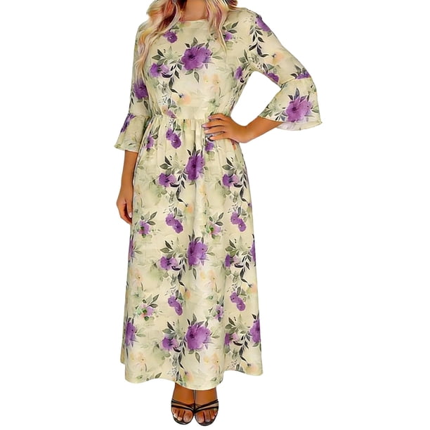 Mujeres Cuello Redondo Vestido Impreso Casual de Manga Corta Ligero Tejido Fluido para el Uso Diario de Primavera Verano