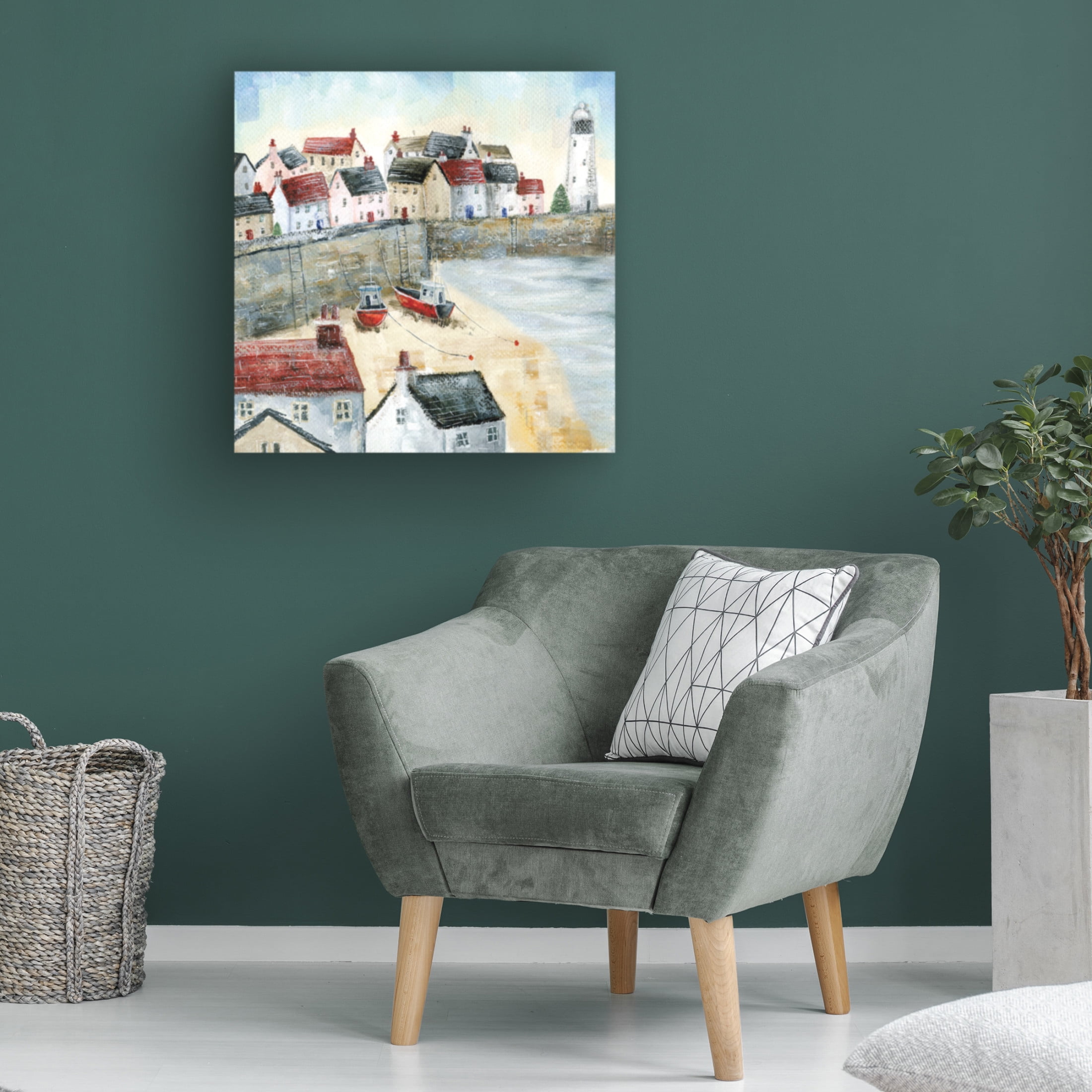 Canvas Wall Art - Paper Dove Co Ltd 'Snowy Harbour' Wall Art for Living Room, Bedroom, or Office Décor by Trademark Fine Art - 35 x 35 Inches
