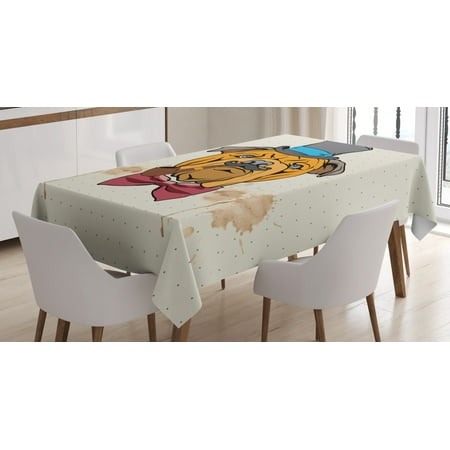 

Dog Tablecloth Illustration of a Bulldog Head with Hat Bow Tie and a Pipe Hipster Gentleman Animal Rectangular Table Cover for Dining Room Kitchen 60 X 84 Inches Multicolor by Ambesonne