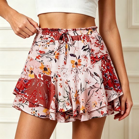 Dress for Women Vintage Embroidery Printed Mini Skirt Pleated Lined A Line Slim Bottom for Summer Daily Outfits