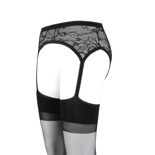 Mono de encaje con tirantes, medias sexys y libres, tentadoras, aberturas en los cuatro lados, aberturas finas y negras
