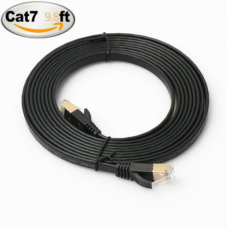 CAT-7 10 Gigabit Ethernet Ultra Flat Patch Cable up to 50ft for Modem Router LAN Network - Built with Shielded RJ45 (Best Cat Cable For Gigabit Ethernet)