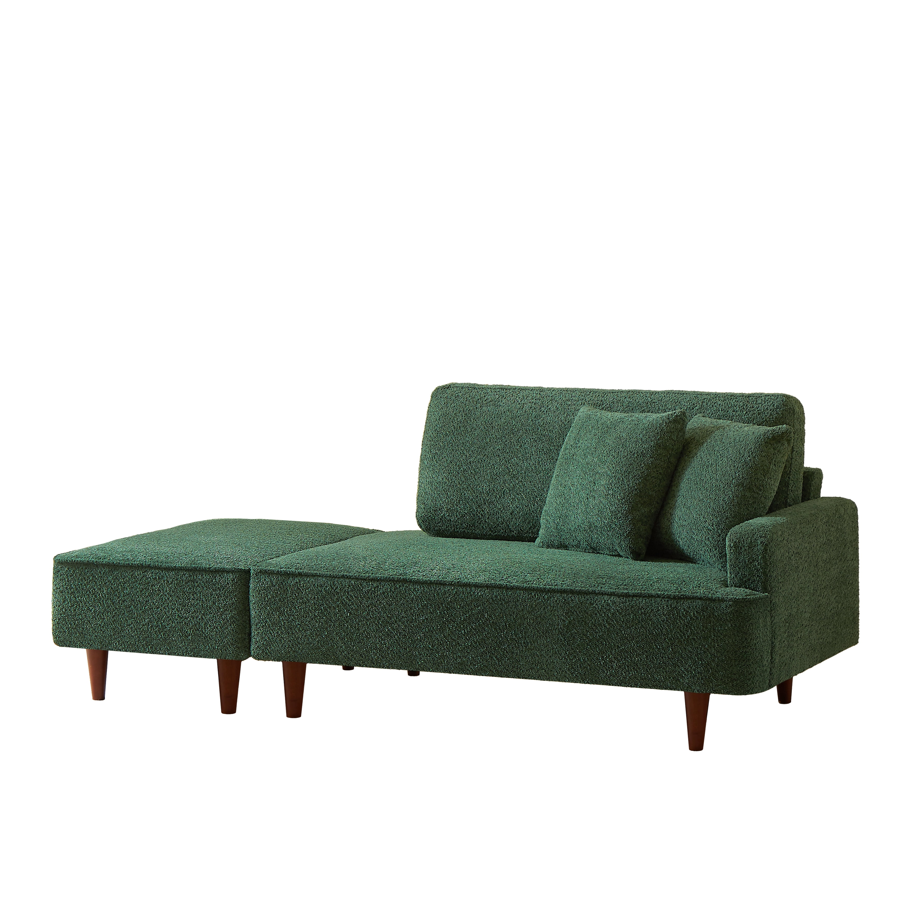Indoor Chaise Lounge Chair with Ottoman, Boucle Upholstered Chaise Lounge with 2 Throw Pillows Included, Modern Chaise Lounge for Living Room Bedroom Reading Nook, Green